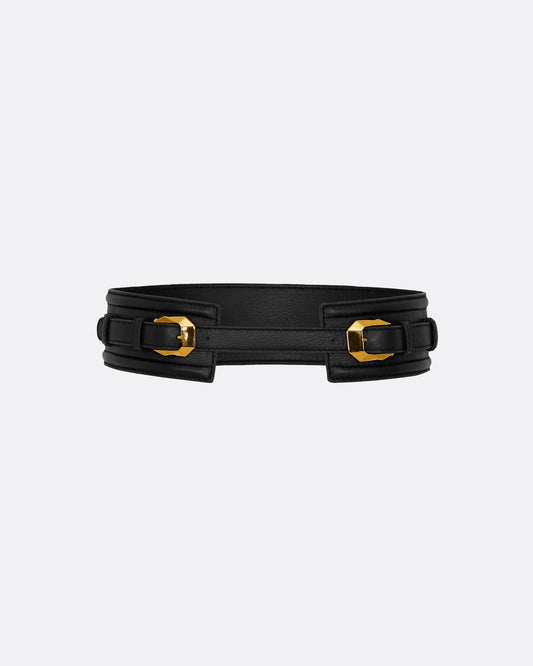 Maud Black/Gold Leather Belt