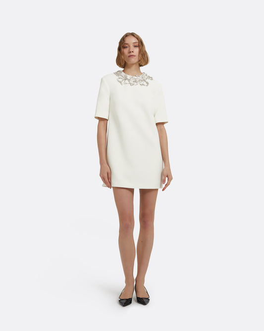 Ripley Short Dress in Ivory with Crystal Embellishments