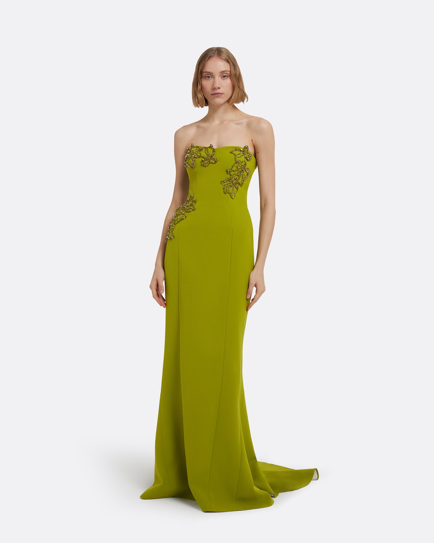 Angelina Long Dress in Woodbine with Embroidery