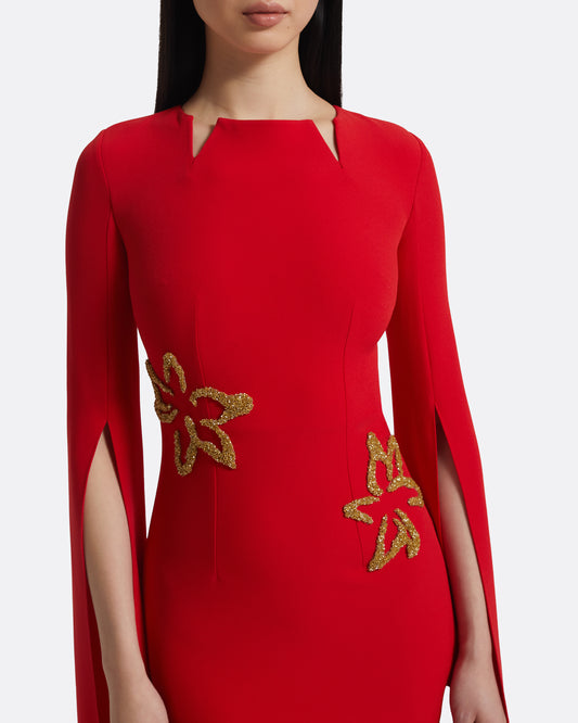 Talin Embroidered Cherry Red Long Dress