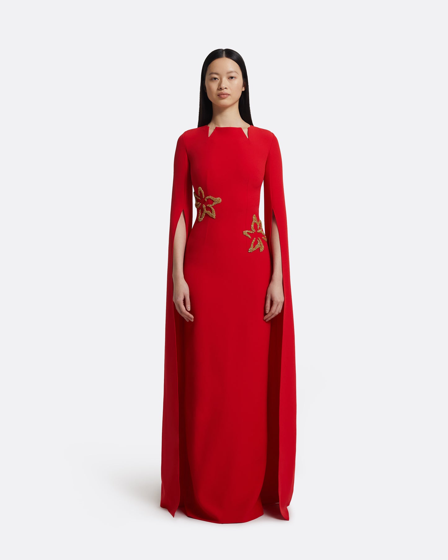 Talin Embroidered Cherry Red Long Dress