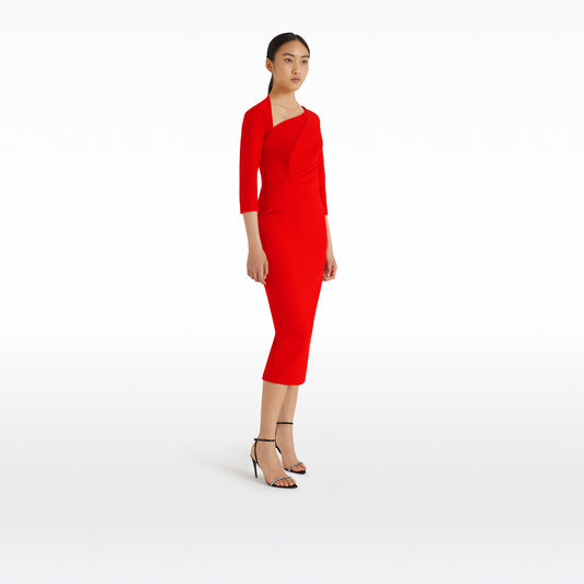 Duan Cherry Red Midi Dress