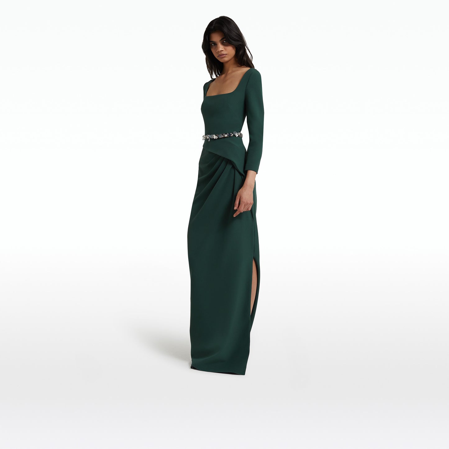 Mahir Darkest Spruce Long Dress With Embroidered Belt