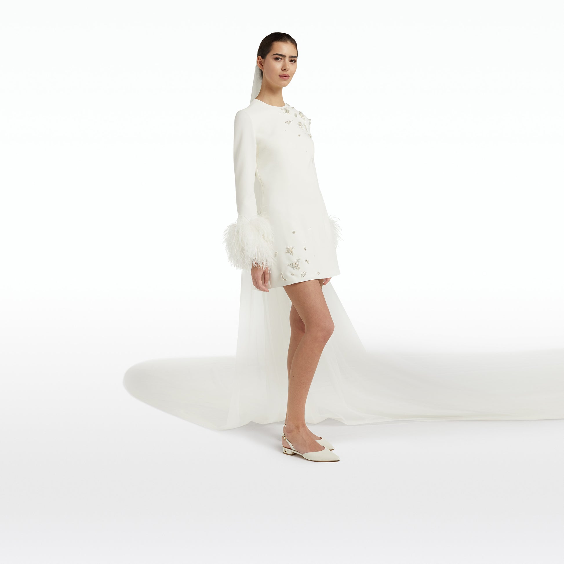 Rena Ivory Feather-trimmed Safiyaa London Dress Short –
